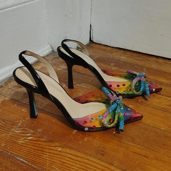 Betsey Johnson &quot;Deede&quot; Rainbow Pumps Sparkly Stiletto Heels Women's 7.5 Shoes