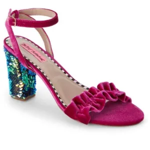Betsey Johnson Iliana Magenta Velvet Sequin Heel Size 8 1/2