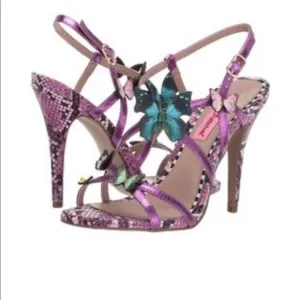 BETSEY Johnson purple Vandi Butterfly Strappy Stiletto shoes heels size 8.5