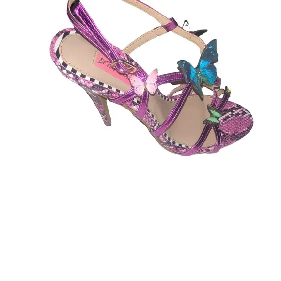 BETSEY Johnson purple Vandi Butterfly Strappy Stiletto shoes heels size 8.5