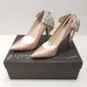 Betsey Johnson Women Beige Rhinestone Bow Bryn Pointed Toe Stiletto