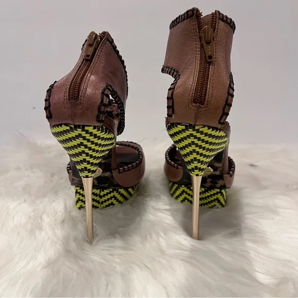 Betsey Johnson Women’s Tricksy Leather Heels Stilettos Yellow Black Platform 8.5