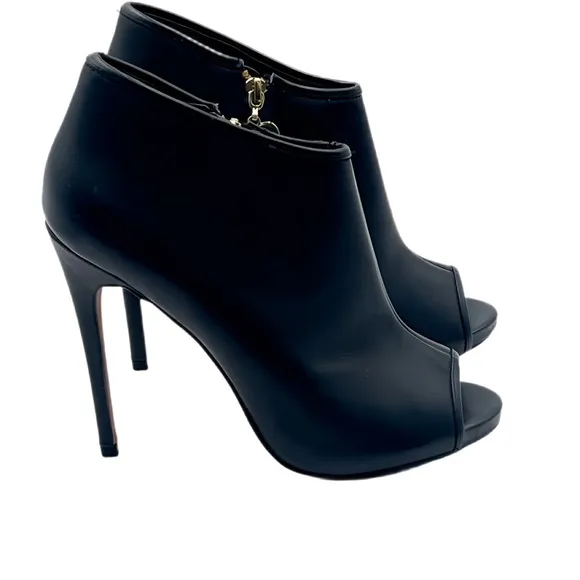 Betsey Johnson Y2K Sexy BLK Leather Marah Party Peep-Toe Stiletto Booties Sz 9.5