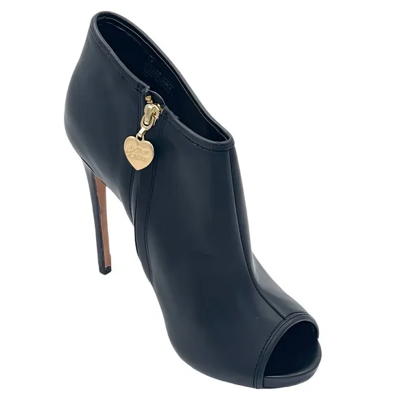 Betsey Johnson Y2K Sexy BLK Leather Marah Party Peep-Toe Stiletto Booties Sz 9.5