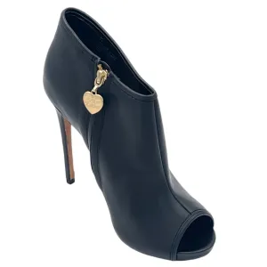 Betsey Johnson Y2K Sexy BLK Leather Marah Party Peep-Toe Stiletto Booties Sz 9.5