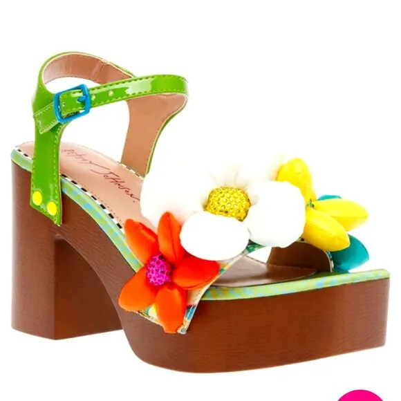 Betsy Johnson Kinslee Platform Sandals - Green Multi - Size 7.5 - NEW