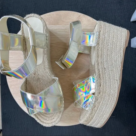 Beyond Skin silver iridescent platform espadrille sandals