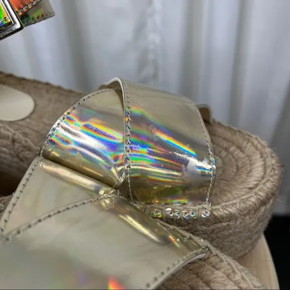 Beyond Skin silver iridescent platform espadrille sandals