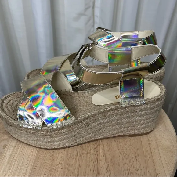 Beyond Skin silver iridescent platform espadrille sandals