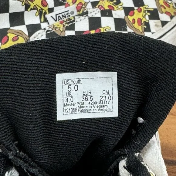 Big Kids Vans Pizza Party Era Check Casual Skateboarding Shoes Sneakers Size 5 Y