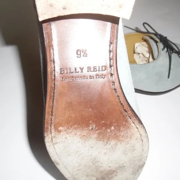 Billy Reid Blue Suede Handmade Lace up Oxford Boots Shoes Booties Block heel 9.5