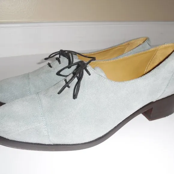 Billy Reid Blue Suede Handmade Lace up Oxford Boots Shoes Booties Block heel 9.5