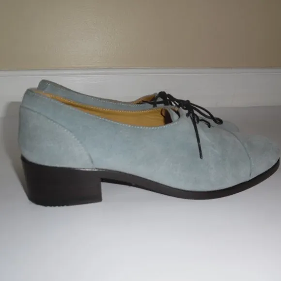 Billy Reid Blue Suede Handmade Lace up Oxford Boots Shoes Booties Block heel 9.5