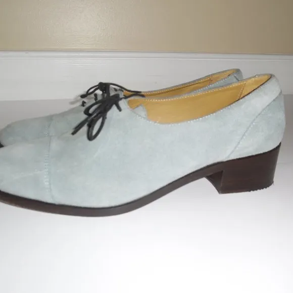 Billy Reid Blue Suede Handmade Lace up Oxford Boots Shoes Booties Block heel 9.5