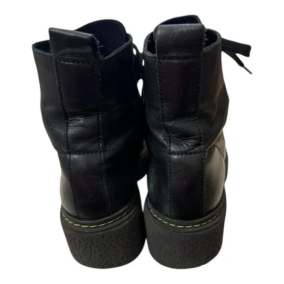 Bimba Y Lola Women's Black Leather Combat Platform Ankle Booties Boots 38