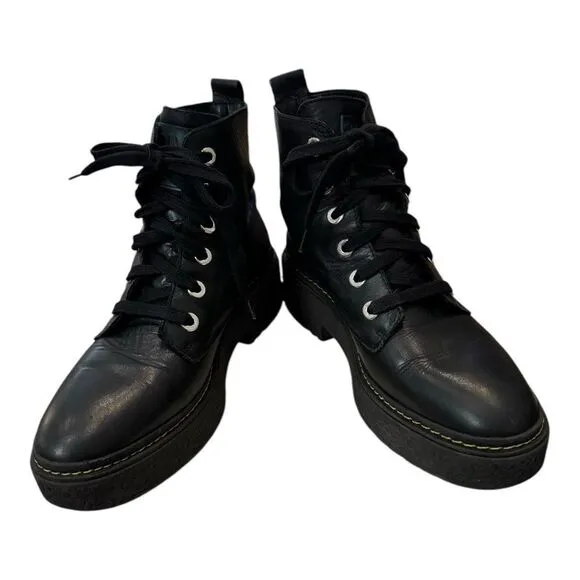 Bimba Y Lola Women's Black Leather Combat Platform Ankle Booties Boots 38