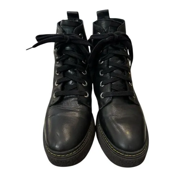 Bimba Y Lola Women's Black Leather Combat Platform Ankle Booties Boots 38