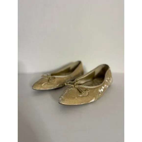 Birdies 9 Donqun Velvet Ballet Flats Champagne Beige Shoes Pointed Toe Preppy