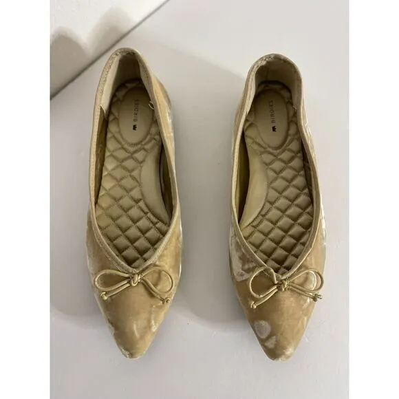 Birdies 9 Donqun Velvet Ballet Flats Champagne Beige Shoes Pointed Toe Preppy