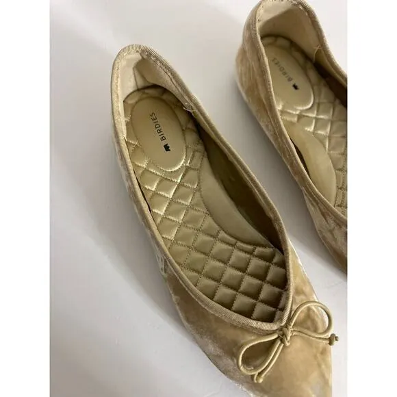 Birdies 9 Donqun Velvet Ballet Flats Champagne Beige Shoes Pointed Toe Preppy
