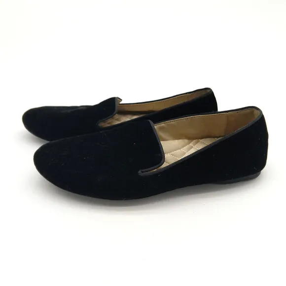 Birdies The Starling Black Velvet Loafers Flats Size 7 Slip On Smoking Shoes