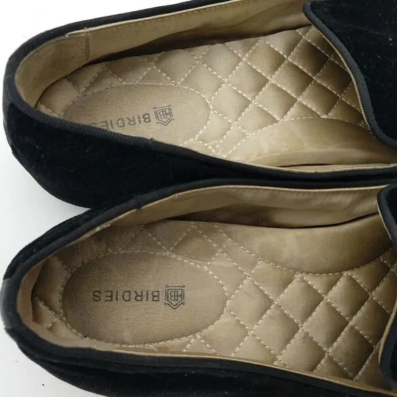 Birdies The Starling Black Velvet Loafers Flats Size 7 Slip On Smoking Shoes