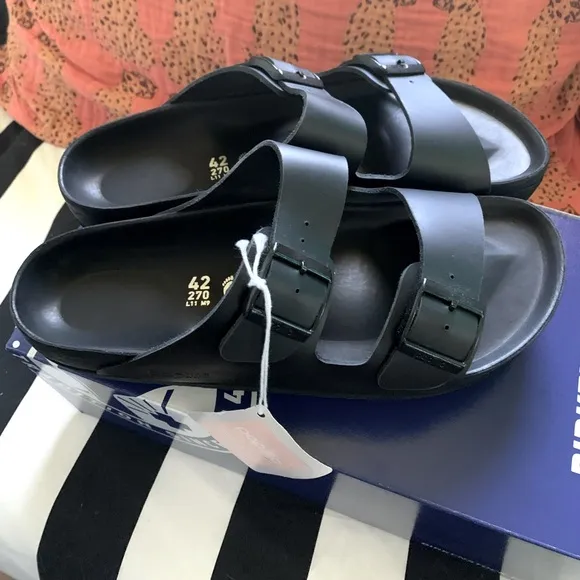 Birkenstock Arizona Papillo Platform leather black sandals, Size 42/11W narrow.