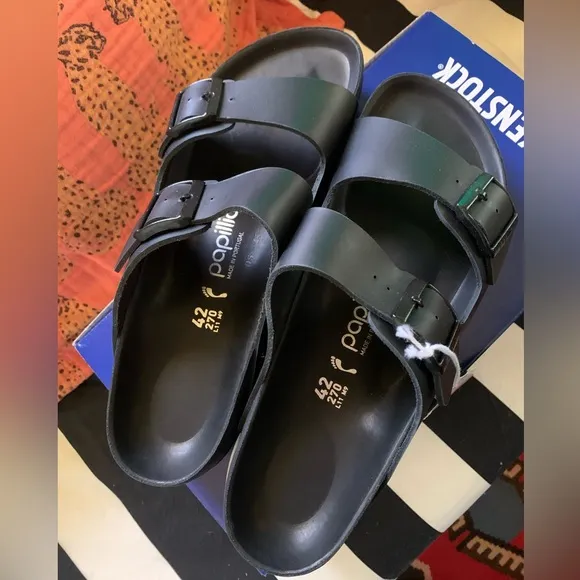 Birkenstock Arizona Papillo Platform leather black sandals, Size 42/11W narrow.
