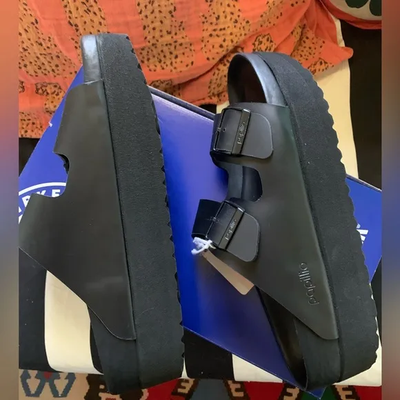 Birkenstock Arizona Papillo Platform leather black sandals, Size 42/11W narrow.