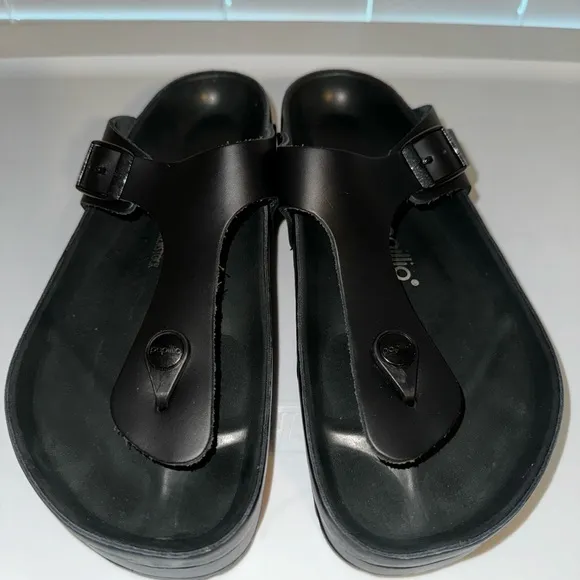 Birkenstock Gizeh Papillio Black leathered platform sandals 38=7