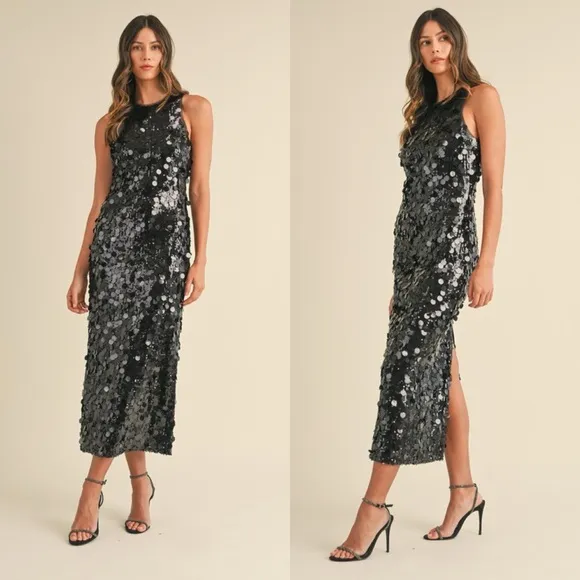 *BLACK FRIDAY SALE* Here For The Thrill Black Sequin Midi Dress