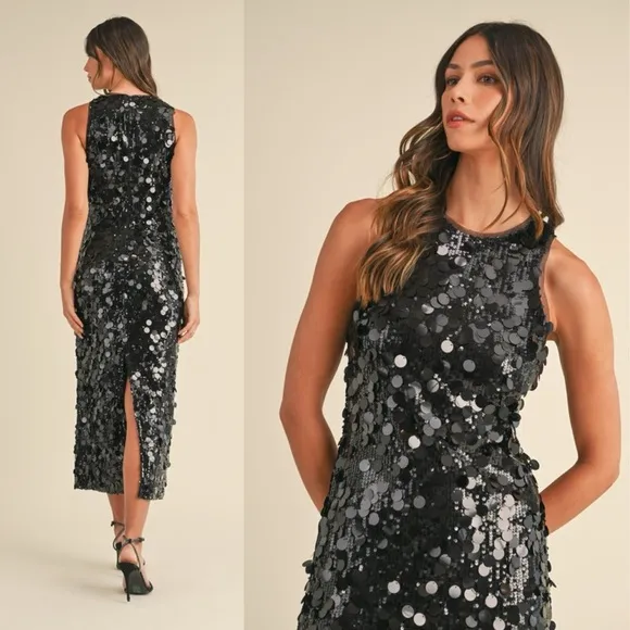 *BLACK FRIDAY SALE* Here For The Thrill Black Sequin Midi Dress