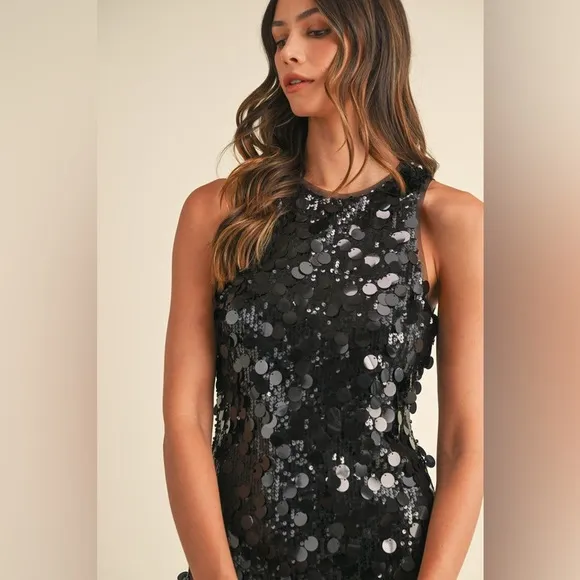 *BLACK FRIDAY SALE* Here For The Thrill Black Sequin Midi Dress