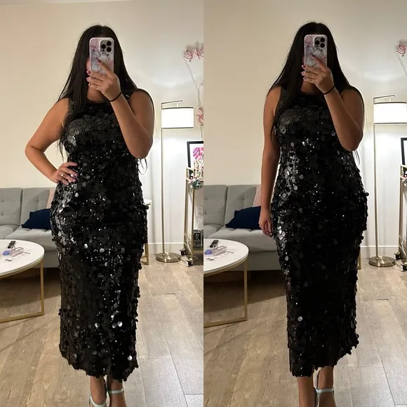 *BLACK FRIDAY SALE* Here For The Thrill Black Sequin Midi Dress
