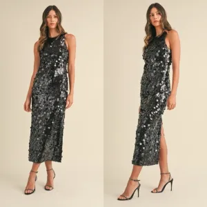 *BLACK FRIDAY SALE* Here For The Thrill Black Sequin Midi Dress