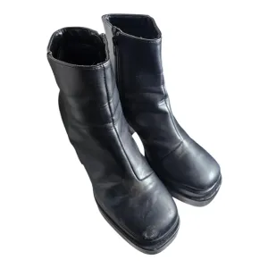 Black leather Ankle Boots Platform High Heel Size US 8.5 Deadstock