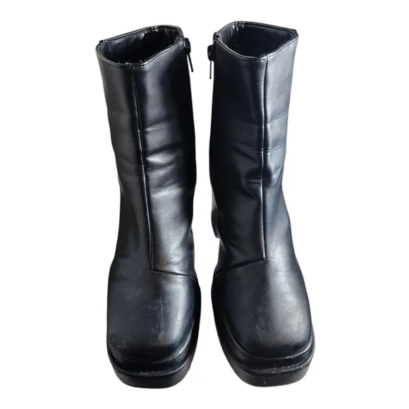 Black leather Ankle Boots Platform High Heel Size US 8.5 Deadstock