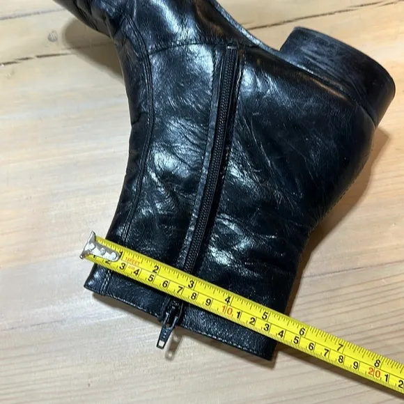 𝅺Black Leather men’s boots low heel zip Mid Calf Size 8 moto goth