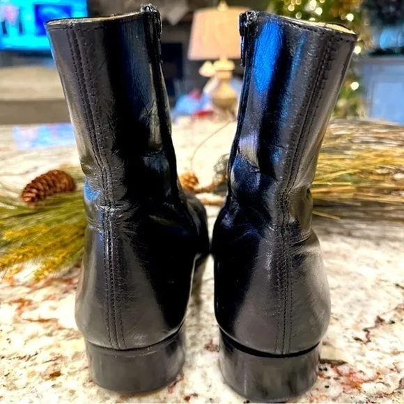 𝅺Black Leather men’s boots low heel zip Mid Calf Size 8 moto goth