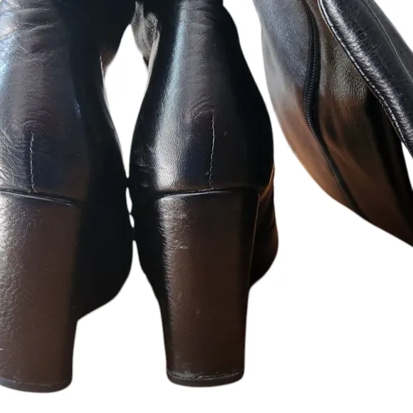 Black Leather Wedge Boots