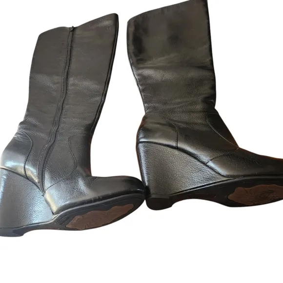 Black Leather Wedge Boots