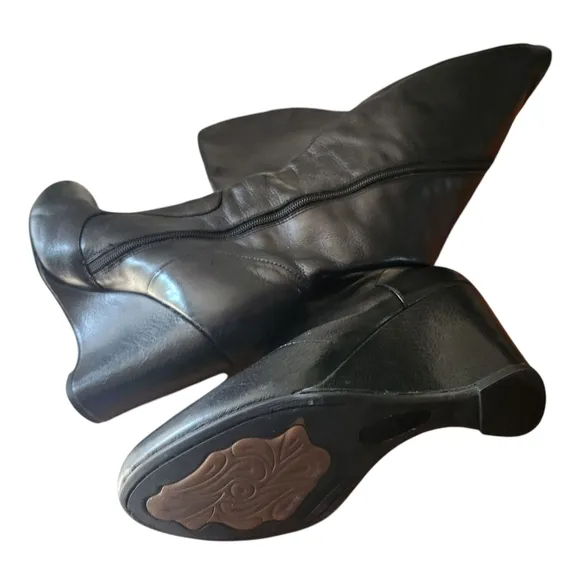 Black Leather Wedge Boots