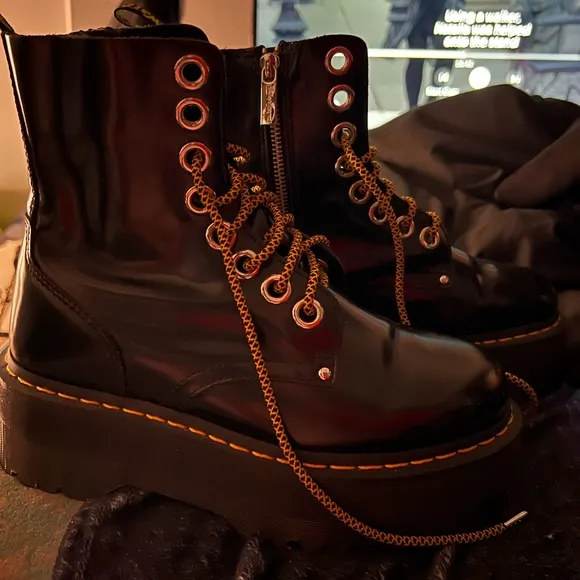 Black Platform Boots with Yellow Laces