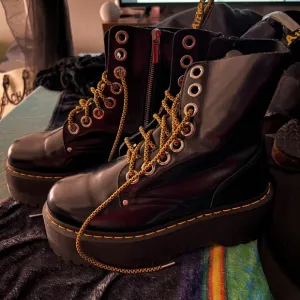 Black Platform Boots with Yellow Laces