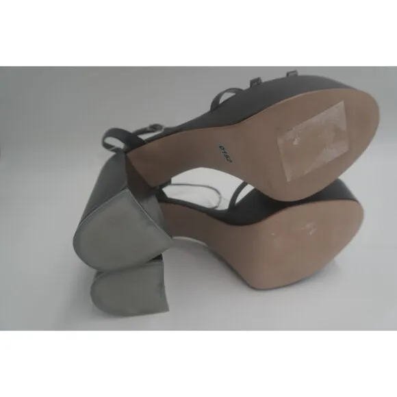 Black Suede Studio Strappy Sandals Block Chunky Platform Heels Size 11. New