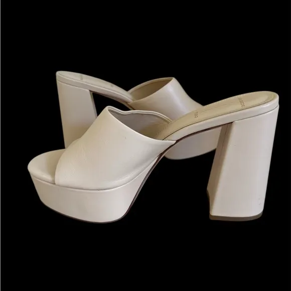 Black Suede Studio  Tyler Blush Nappa  Leather Tan Platform Mules Sandals. 38.5