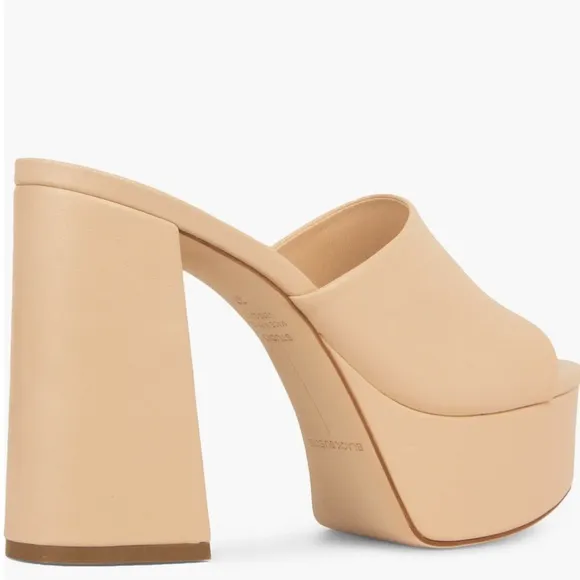 Black Suede Studio  Tyler Blush Nappa  Leather Tan Platform Mules Sandals. 38.5