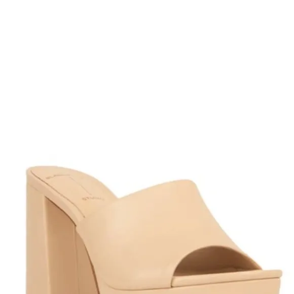 Black Suede Studio  Tyler Blush Nappa  Leather Tan Platform Mules Sandals. 38.5