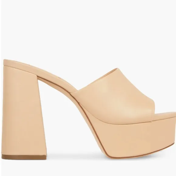 Black Suede Studio  Tyler Blush Nappa  Leather Tan Platform Mules Sandals. 38.5