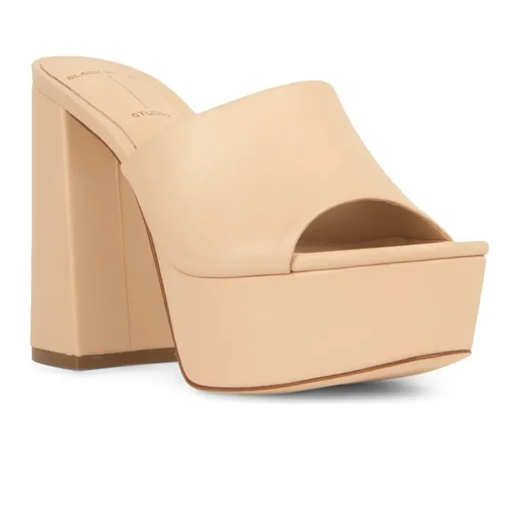 Black Suede Studio  Tyler Blush Nappa  Leather Tan Platform Mules Sandals. 38.5